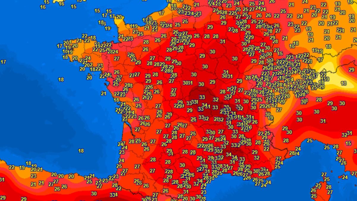 Températures le mardi 16 juin 2026 après-midi. // Source : Capture d'écran meteociel.fr Températures le mardi 16 juin 2026 après-midi. // Source : Capture d'écran meteociel.fr