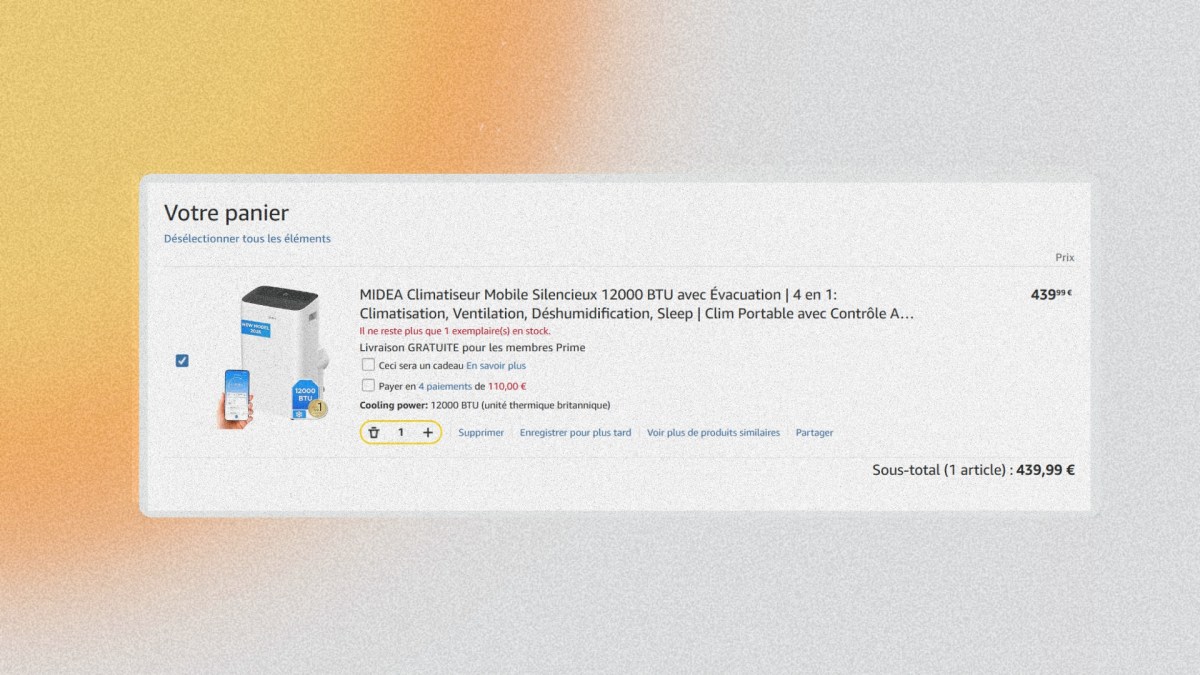 Climatiseur panier Amazon // Source : Numerama Climatiseur panier Amazon // Source : Numerama