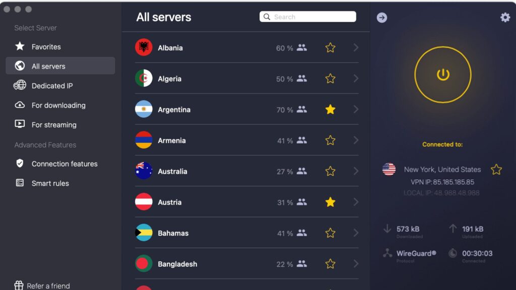 L'interface de Cyberghost VPN // Source : Cyberghost VPN L'interface de Cyberghost VPN // Source : Cyberghost VPN