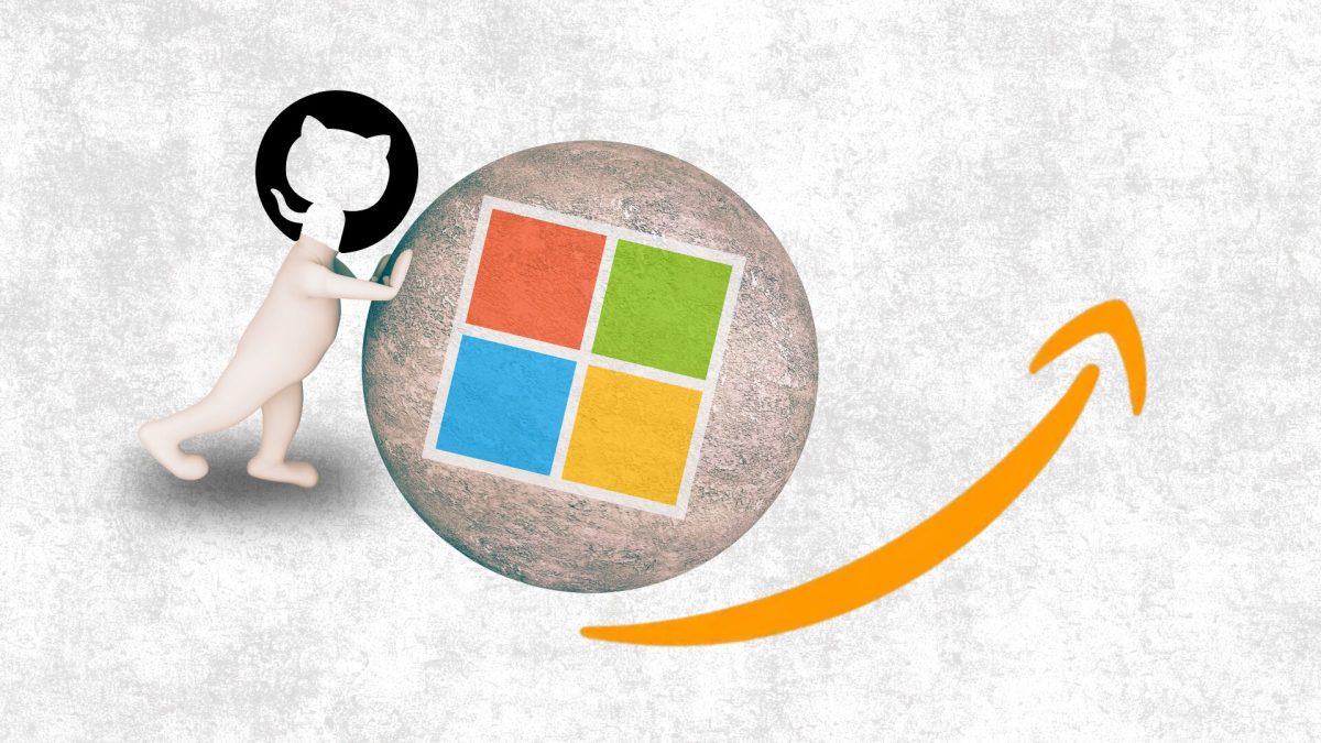 Github pousse Microsoft // Source : montage Numerama Github pousse Microsoft // Source : montage Numerama