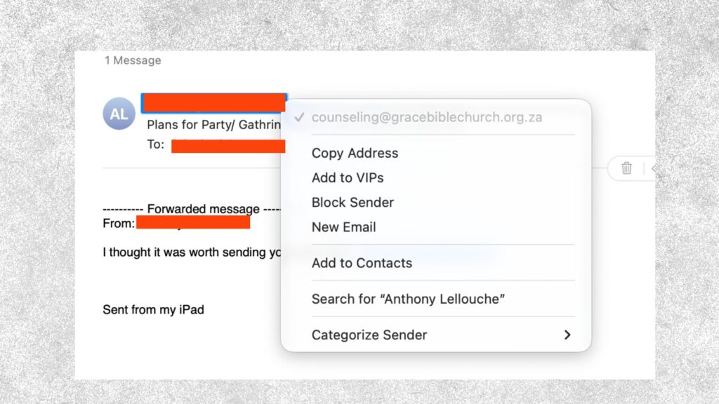 Tous les mails consultés sont rédigés en anglais et évoquent une réunion de famille // Source : Capture d'écran Numerama Tous les mails consultés sont rédigés en anglais et évoquent une réunion de famille // Source : Capture d'écran Numerama