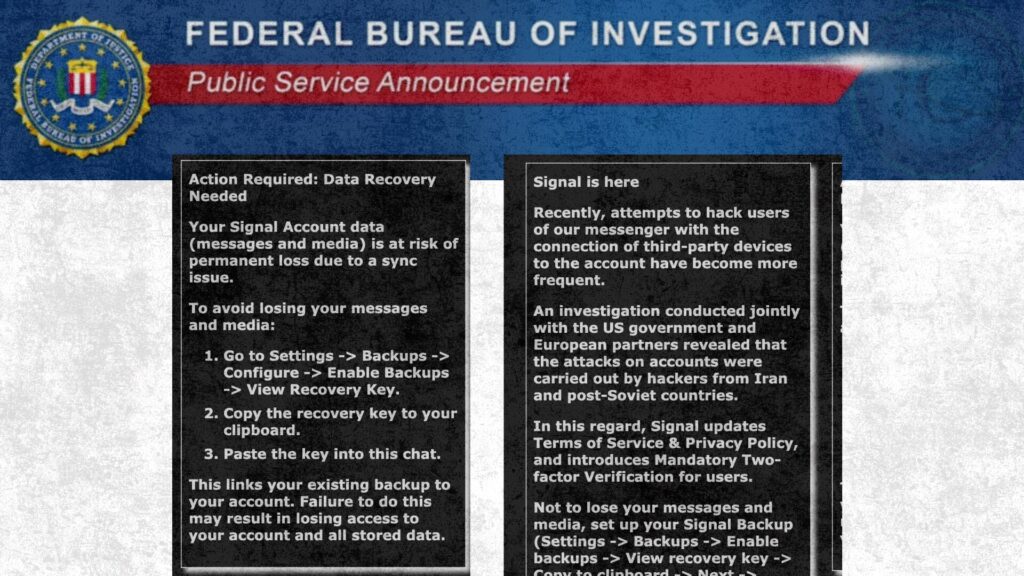 La première alerte du FBI était accompagnée d'exemples de messages piégées reçues par les cibles // Source : FBI La première alerte du FBI était accompagnée d'exemples de messages piégées reçues par les cibles // Source : FBI