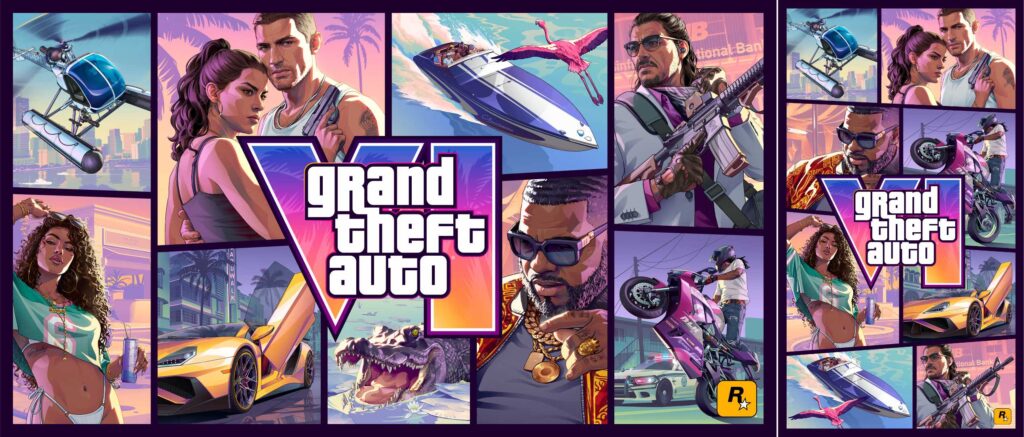 La couverture officielle de GTA VI en différents formats. La couverture officielle de GTA VI en différents formats.