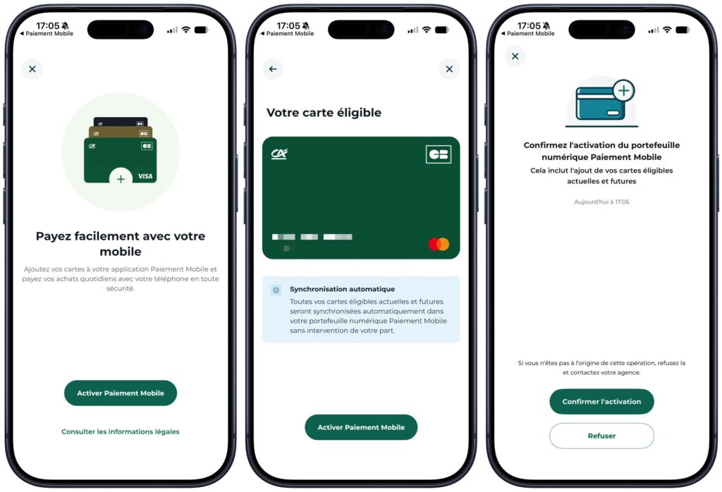 L'ajout d'une carte dans l'application Paiement Mobile du Crédit Agricole.