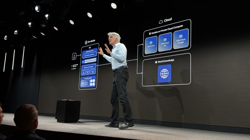 Craig Federighi et le fonctionnement du nouveau Siri et des serveurs Google. Craig Federighi et le fonctionnement du nouveau Siri et des serveurs Google.