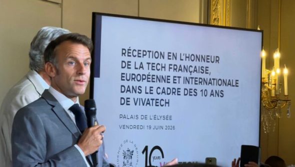 Emmanuel Macron lors de la réception VivaTech à l'Élysée. // Source : Numerama Emmanuel Macron lors de la réception VivaTech à l'Élysée. // Source : Numerama