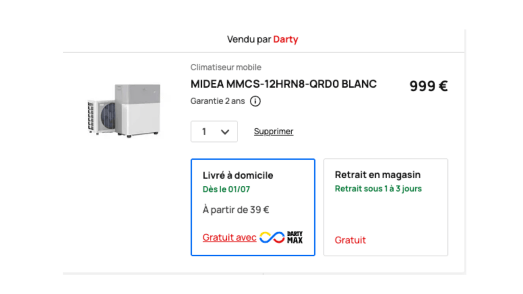 Le Midea PortaSplit est de retour en stock.  // Source : Capture d'écran Numerama