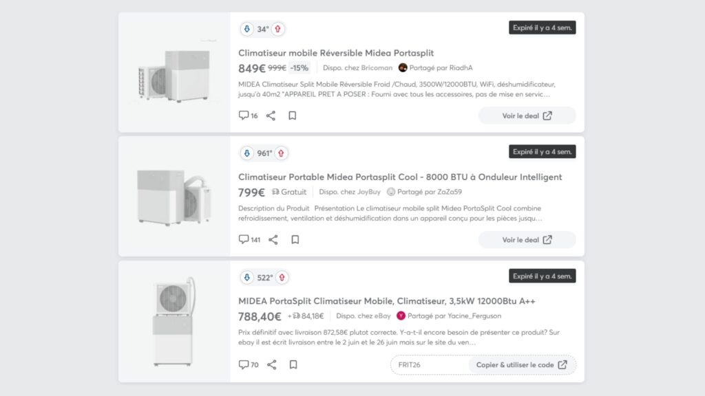 Le Midea PortaSplit, qui s’arrache maintenant au-dessus de la barre des 1 000 €, était encore vendu autour de 800 € le mois dernier. Le Midea PortaSplit, qui s’arrache maintenant au-dessus de la barre des 1 000 €, était encore vendu autour de 800 € le mois dernier.