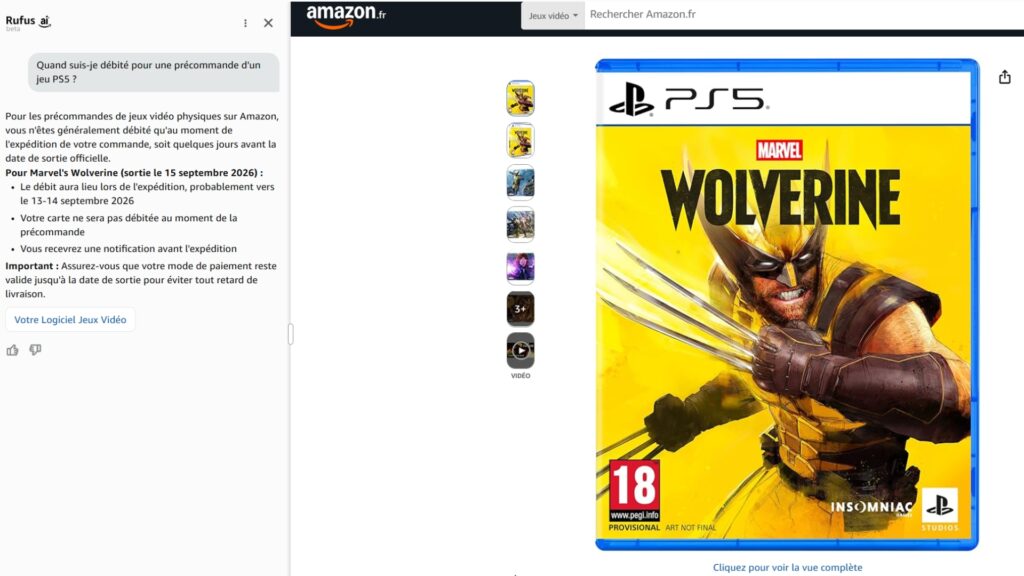 La réponse de l'IA d'Amazon Rufus sur le débit des précommandes de jeux La réponse de l'IA d'Amazon Rufus sur le débit des précommandes de jeux