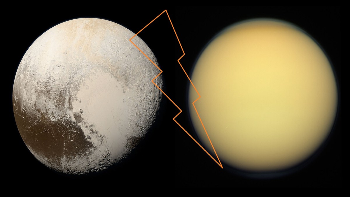 Pluton et Titan. Source : Nasa, montage Numerama Pluton et Titan. Source : Nasa, montage Numerama