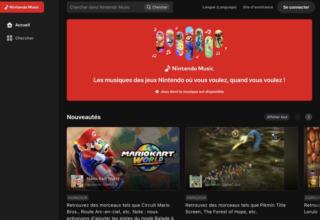 Nintendo Music sur ordinateur. Nintendo Music sur ordinateur.