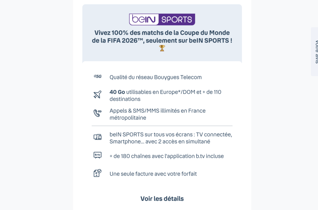 Les détails du forfait. Les détails du forfait.