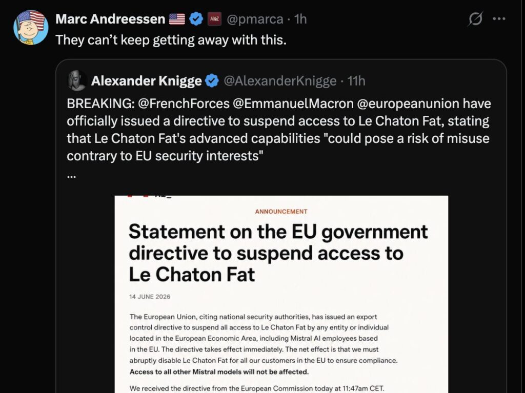 Ces tweets se moquent de l'Europe en reprenant l'interdiction de Claude par Donald Trump.