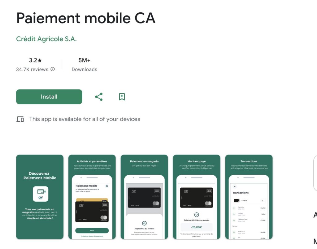 Sur Android, le Crédit Agricole utilise aussi sa propre application.
