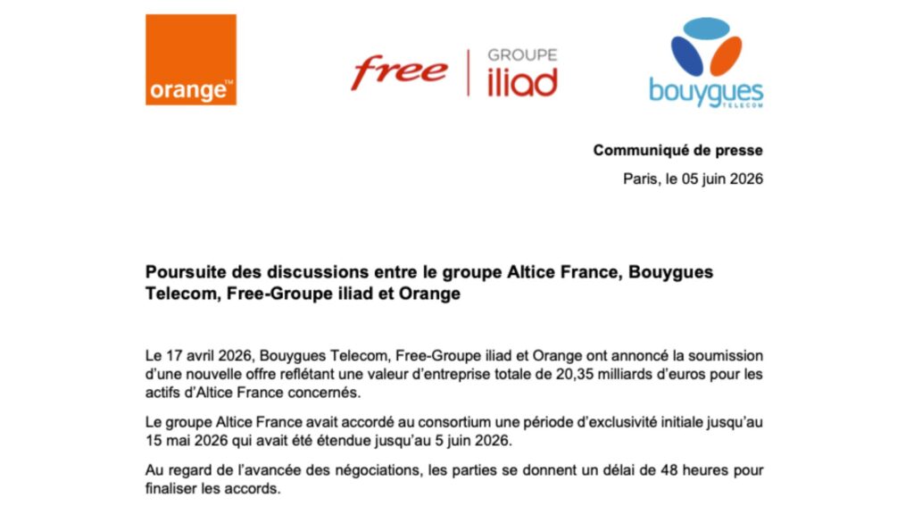 Le communiqué du 5 juin 2026. // Source : Capture d'écran