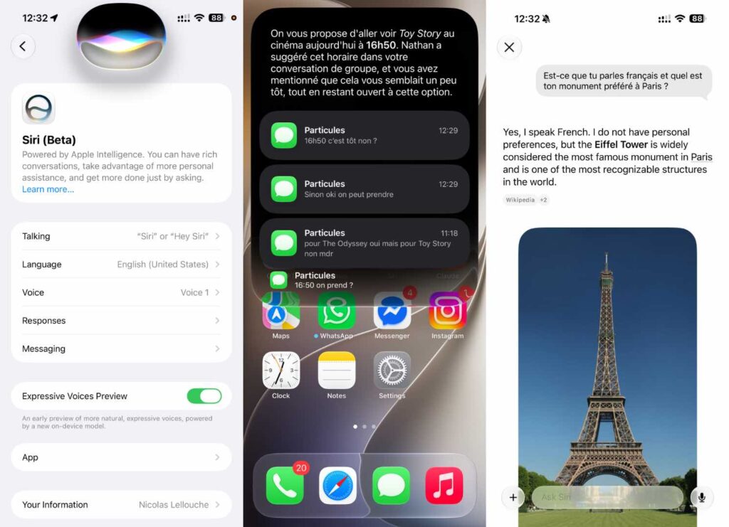 Une fois le compte américain configuré, le nouveau Siri AI apparaît. Une fois le compte américain configuré, le nouveau Siri AI apparaît.