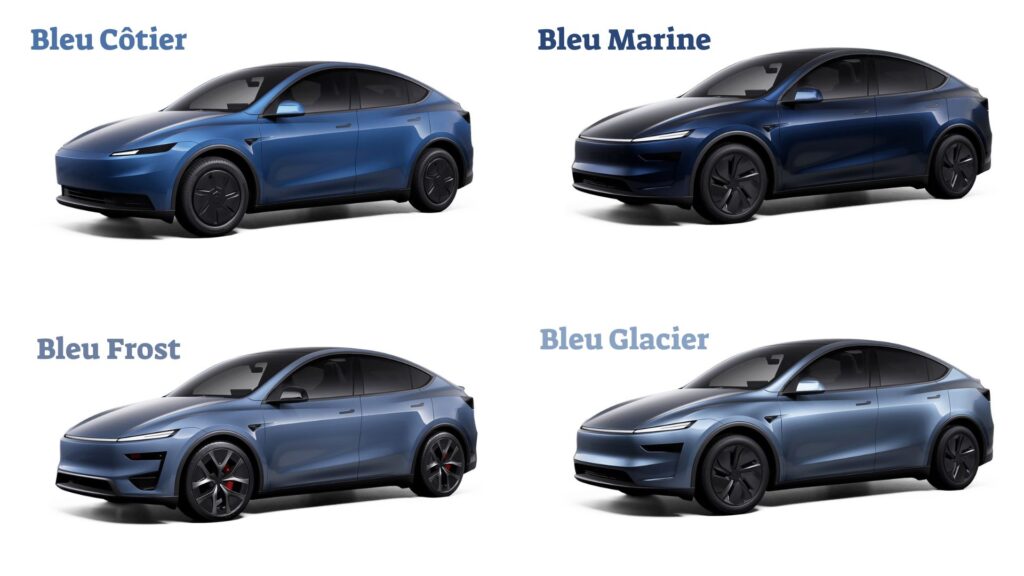 Toutes les teintes de bleu pour le Model Y. // Source : Robin San Vicente pour Numerama