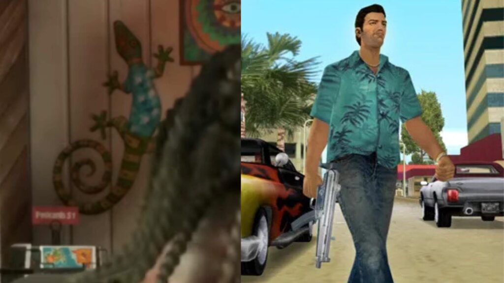 Le gecko et Tommy Vercetti // Source : Rockstar Le gecko et Tommy Vercetti // Source : Rockstar