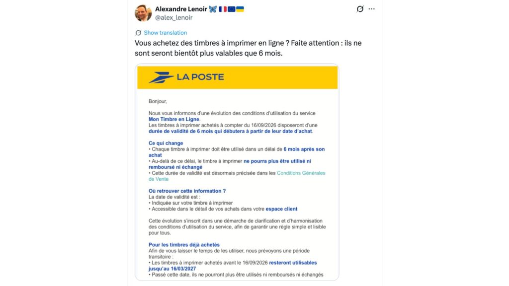 La Poste a commencé à prévenir les utilisateurs de son service. // Source : @alex_lenoir La Poste a commencé à prévenir les utilisateurs de son service. // Source : @alex_lenoir