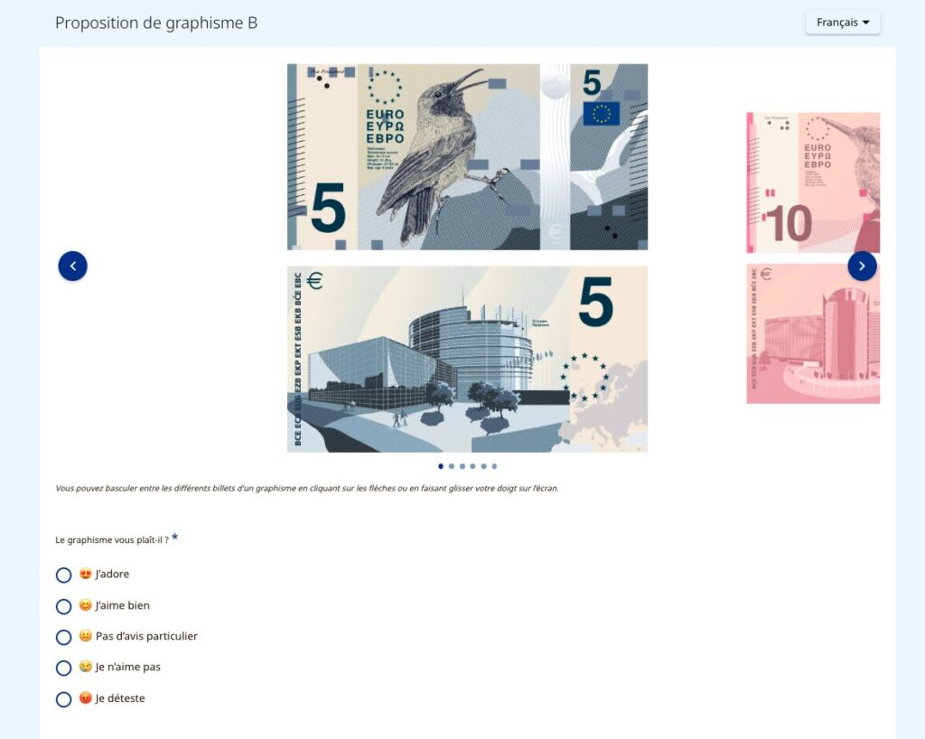 Le site pour donner votre avis sur les nouveaux billets. // Source : Capture d'écran ECB