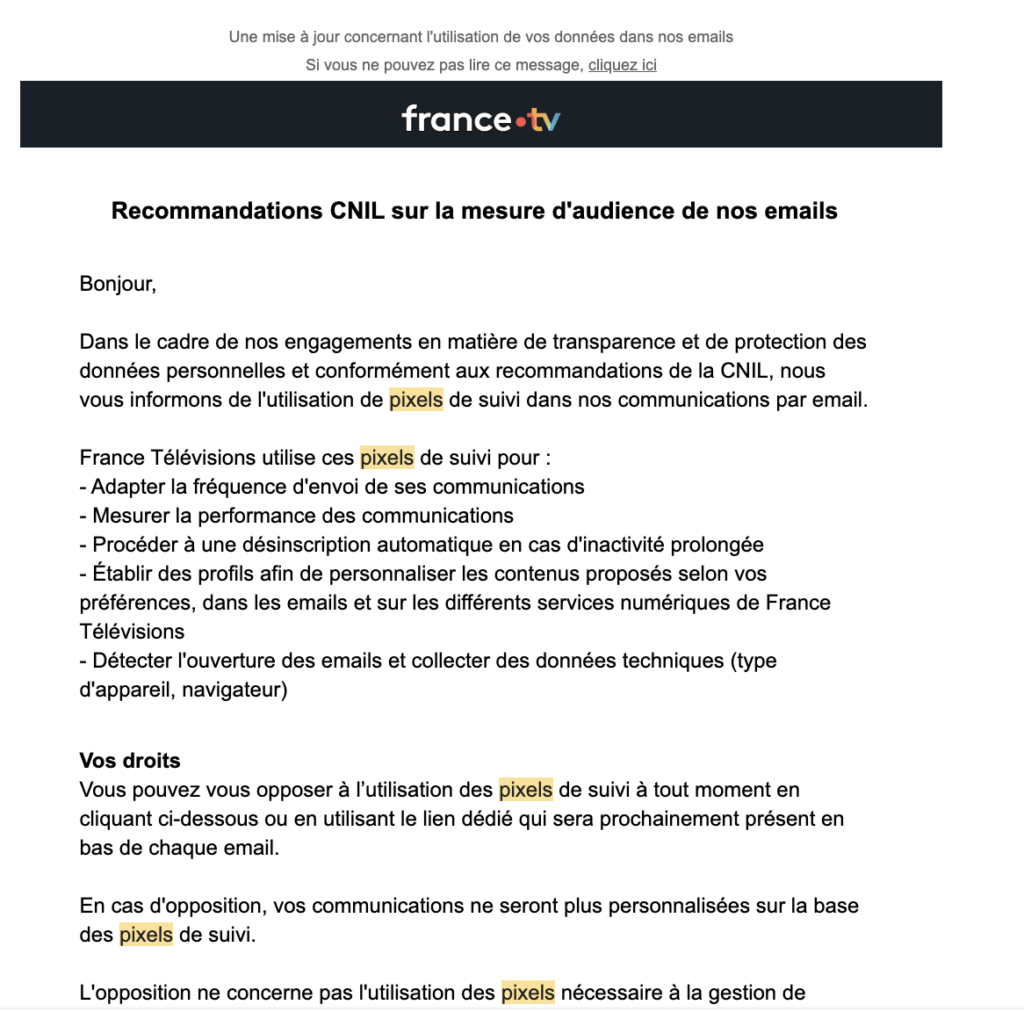 Mail envoyé par France Télévisions le 4 juillet 2026 // Source : Capture d'écran Numerama Mail envoyé par France Télévisions le 4 juillet 2026 // Source : Capture d'écran Numerama