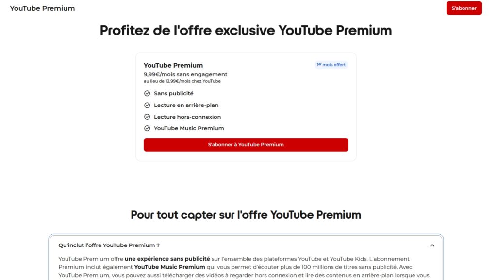L'abonnement à YouTube Premium se fait via l'espace abonné de Free L'abonnement à YouTube Premium se fait via l'espace abonné de Free