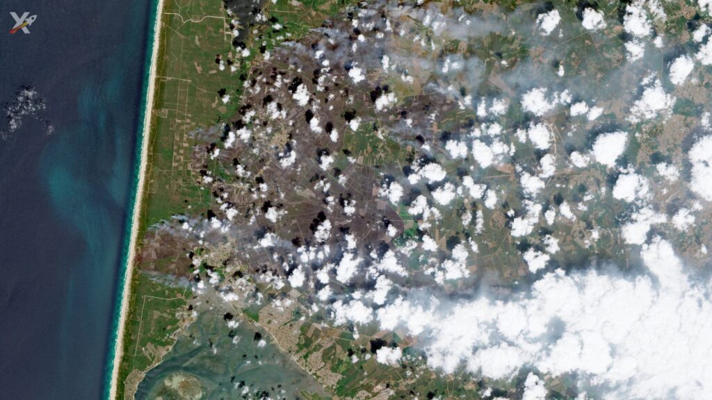 Les images du satellite Sentinel-2 (Copernicus) sur le bassin d'Arcachon. // Source : Via X @XploraSpace (image recadrée)