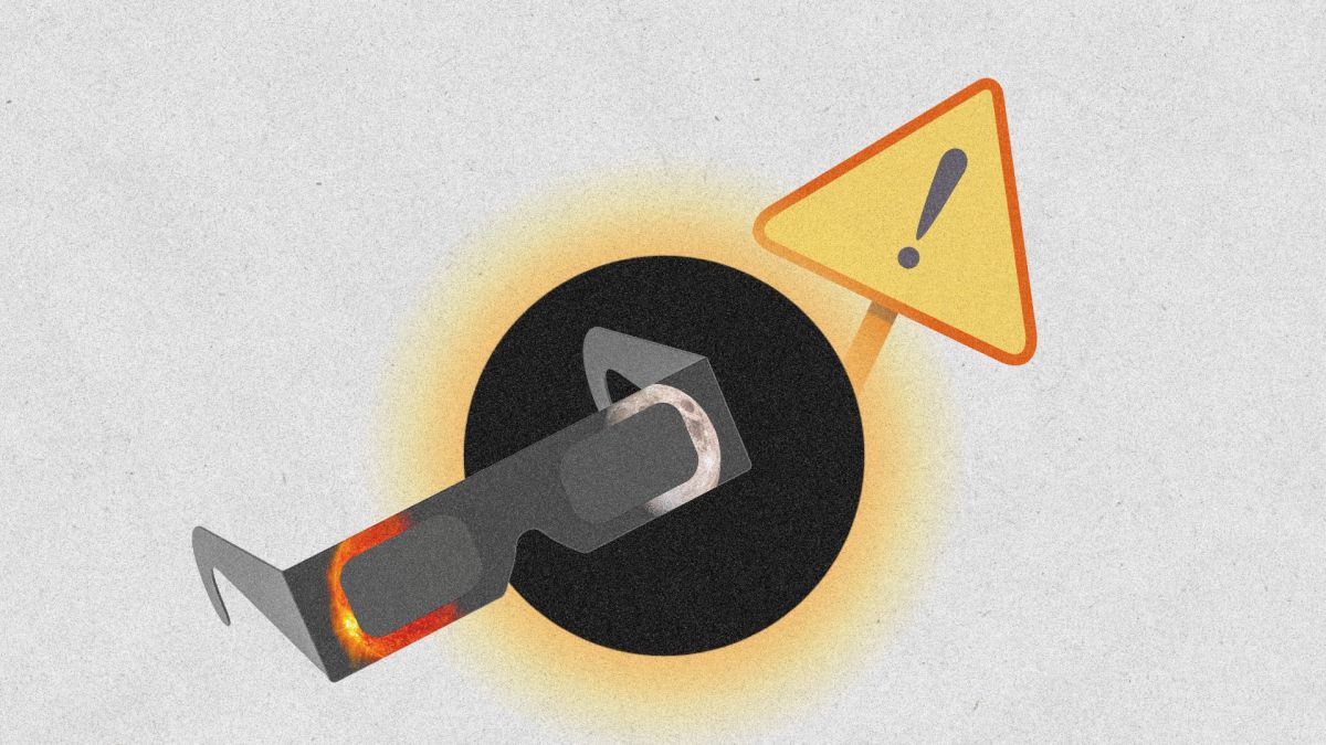Attention aux lunettes d'éclipse non conformes. // Source : Montage Numerama avec Canva