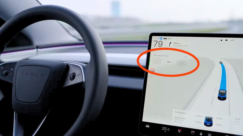 La tolérance sur la limitation de vitesse sur le FSD. // Source : Tesla La tolérance sur la limitation de vitesse sur le FSD. // Source : Tesla