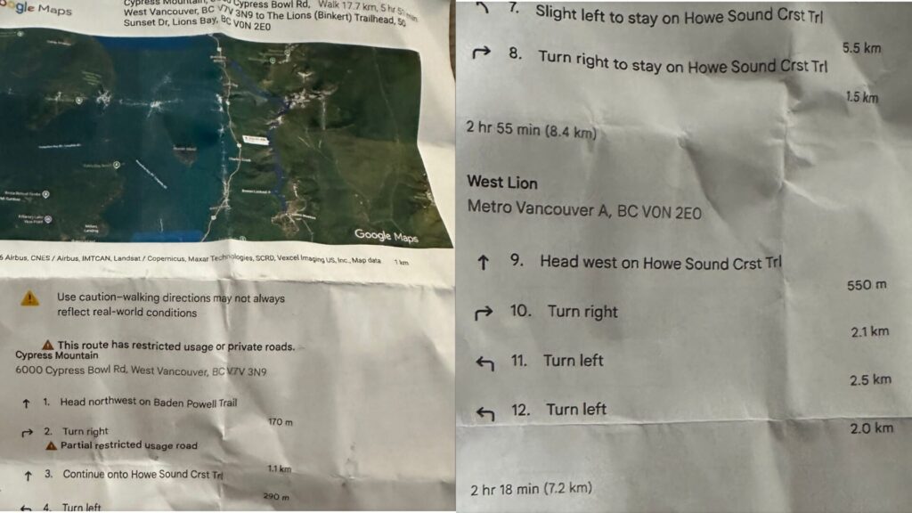 Les feuilles imprimées par les randonneurs // Source : Lions Bay Search and Rescue Les feuilles imprimées par les randonneurs // Source : Lions Bay Search and Rescue
