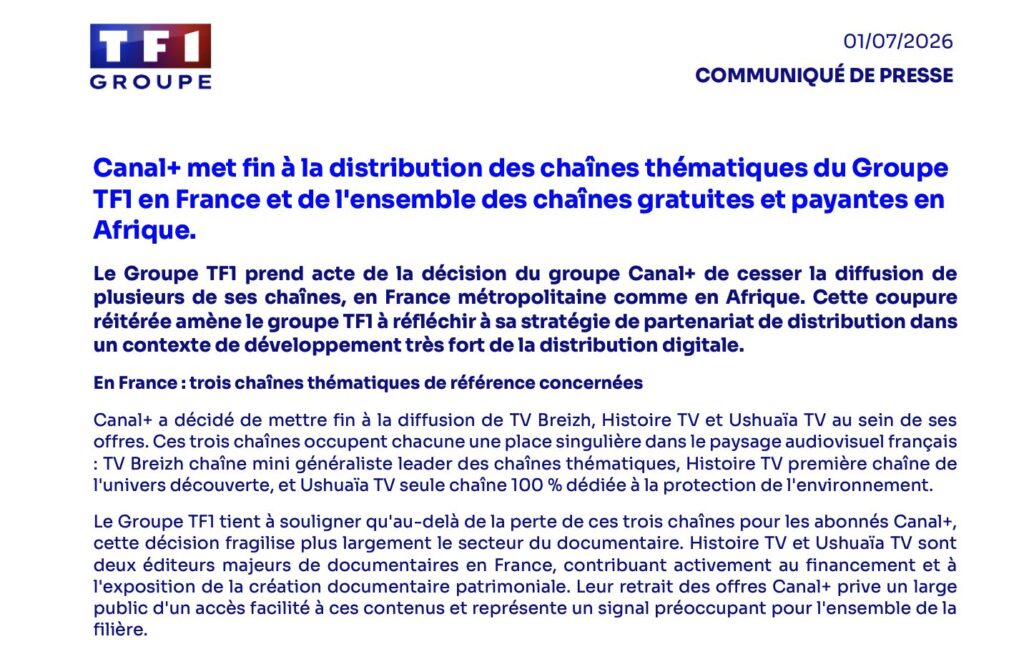 Le communiqué de TF1.