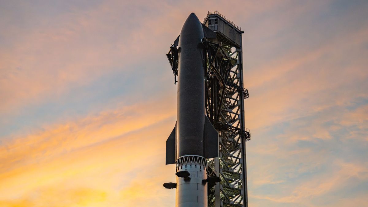 Starship. // Source : Via W @SpaceX (photo recadrée) Starship. // Source : Via W @SpaceX (photo recadrée)