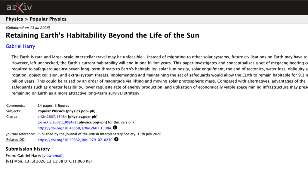 « Préserver l’habitabilité de la Terre au-delà de la durée de vie du Soleil » // Source : Gabriel Harry « Préserver l’habitabilité de la Terre au-delà de la durée de vie du Soleil » // Source : Gabriel Harry