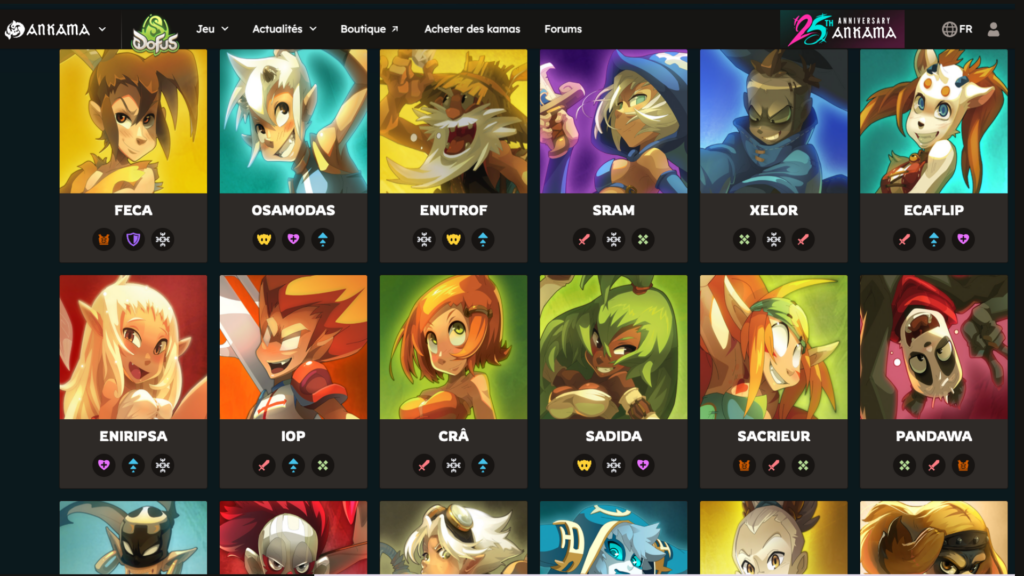 Une partie des classes sur Dofus // Source : Ankama Une partie des classes sur Dofus // Source : Ankama