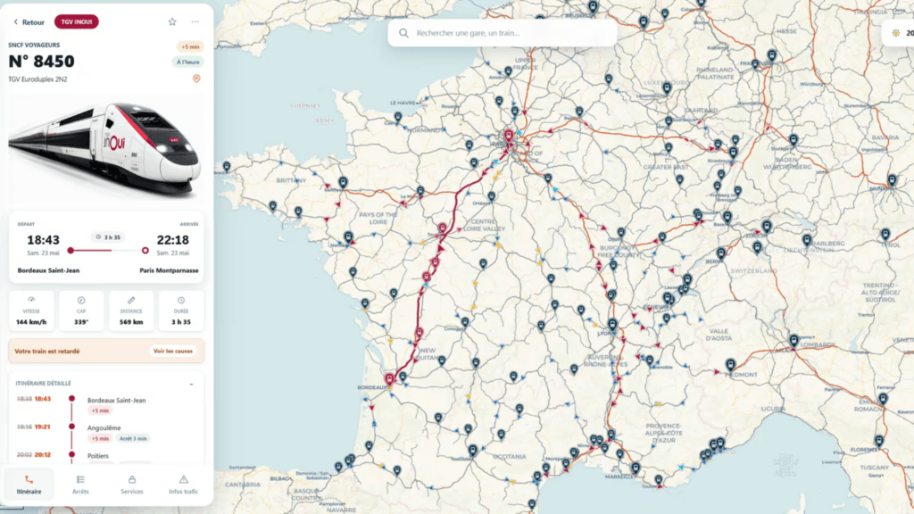 Au départ, TrainTracker24 couvrira la France, l'Espagne, la Belgique // Source : TrainTracker24