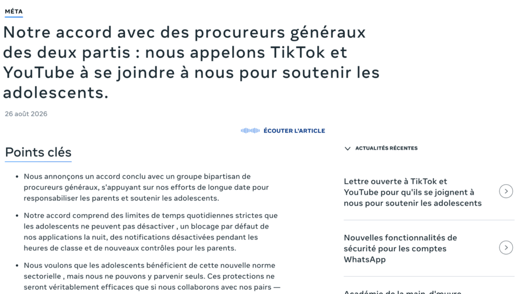 Meta a détaillé le contenu de l'accord dans un billet de blog. // Source : Meta