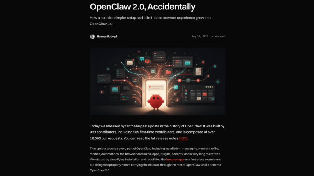 Le billet de blog publié par OpenClaw // Source : OpenClaw Le billet de blog publié par OpenClaw // Source : OpenClaw