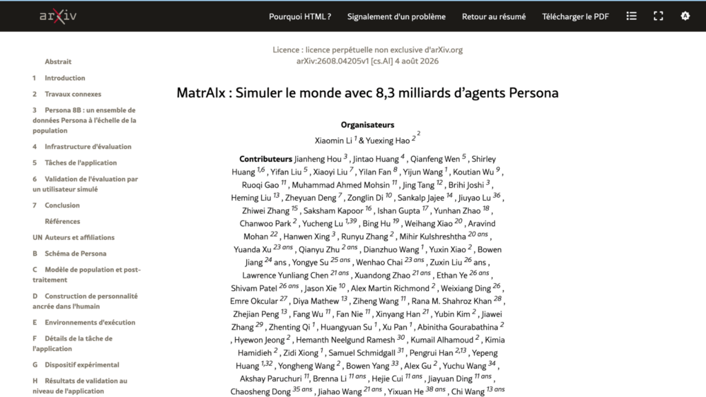 « MatrAIx : Simuler le monde avec 8,3 milliards d’agents Persona » // Source : Xiaomin Li & Yuexing Hao sur arXiv « MatrAIx : Simuler le monde avec 8,3 milliards d’agents Persona » // Source : Xiaomin Li & Yuexing Hao sur arXiv