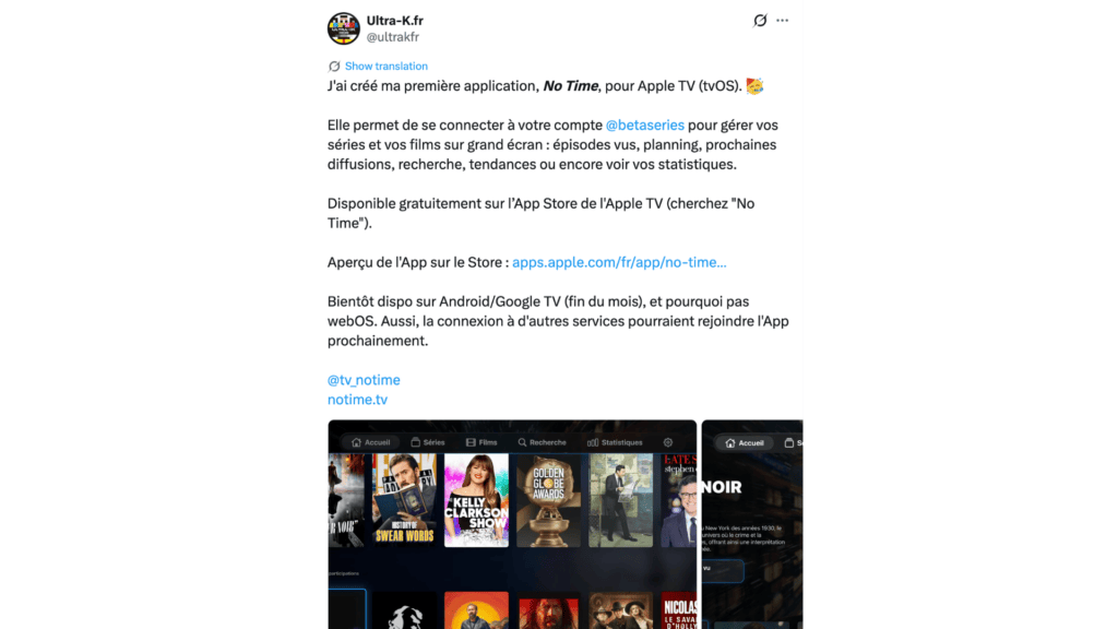 No Time sur Apple TV // Source : @ultrakfr