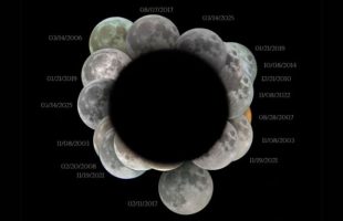 L'ombre de la Terre reconstituée à l'aide de photos d'éclipses de Lune. // Source : Apod, Tim Martin L'ombre de la Terre reconstituée à l'aide de photos d'éclipses de Lune. // Source : Apod, Tim Martin
