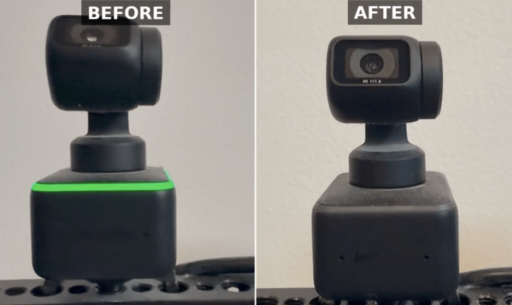 Comportement de la LED d'une caméra, avant et après le piratage // Source : https://schlarp.com/