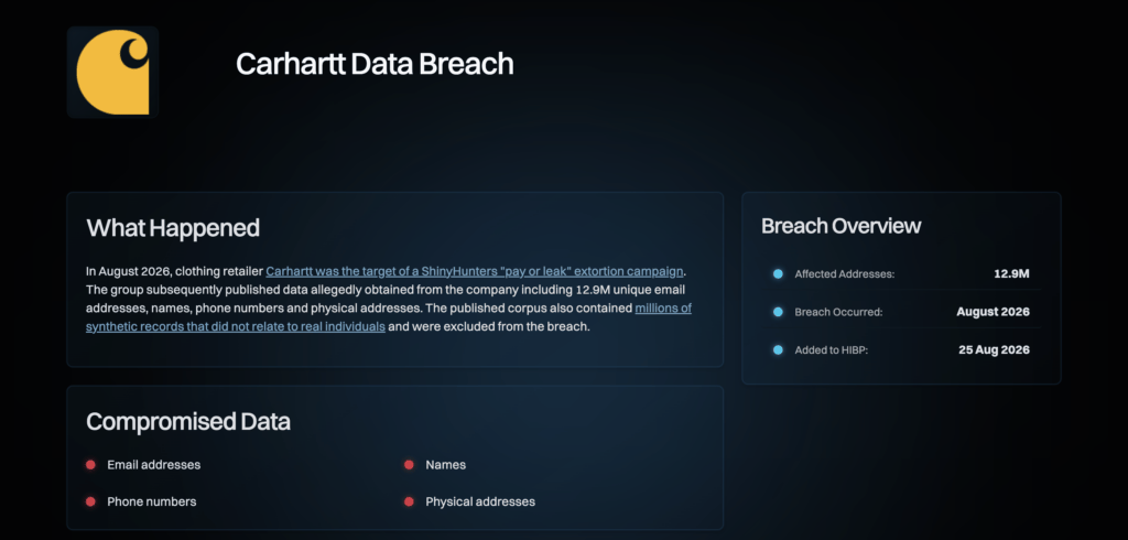 Page faisant état de la fuite // Source : Have I Been Pwned Page faisant état de la fuite // Source : Have I Been Pwned