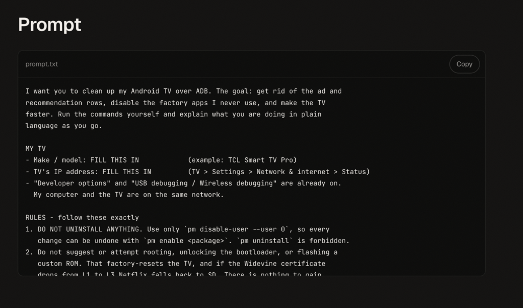 Capture d'écran du prompt // Source : tv.cobanov.dev Capture d'écran du prompt // Source : tv.cobanov.dev
