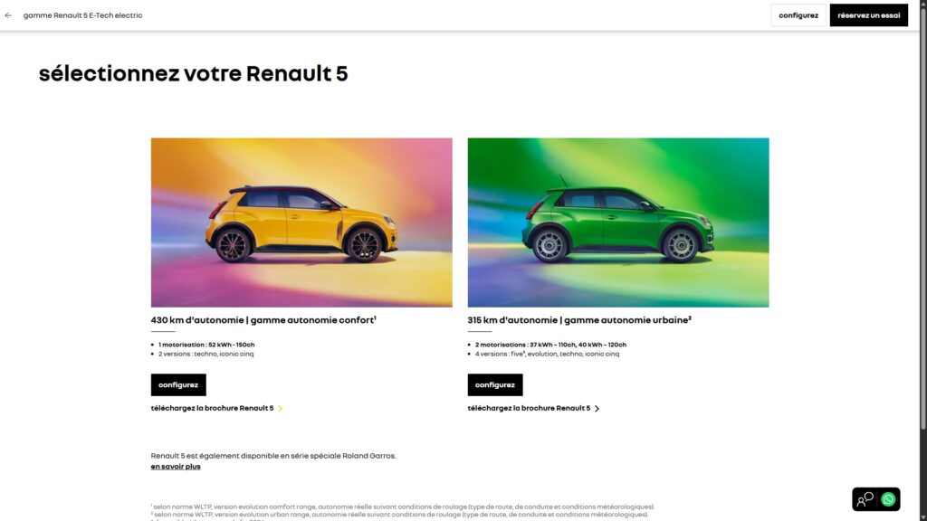 Renault 5 "Five" sur le site Belge // Source : Capture Renault.be Renault 5 "Five" sur le site Belge // Source : Capture Renault.be