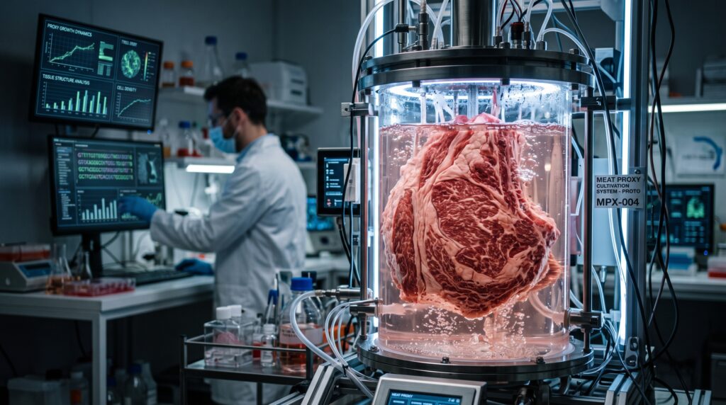 Le « meat proxy » vu par Gemini (prompt : « génère moi une image de ta vision d'un "meat proxy", 1920 x 1080, tu as carte blanche ») // Source : Numerama Le « meat proxy » vu par Gemini (prompt : « génère moi une image de ta vision d'un "meat proxy", 1920 x 1080, tu as carte blanche ») // Source : Numerama