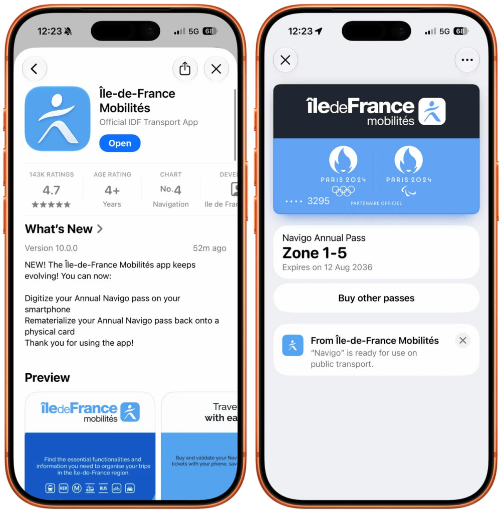 Le Navigo Annuel sur un iPhone Le Navigo Annuel sur un iPhone