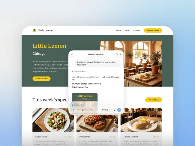 Aperçu de l'app Meta AI par dessus une page web.