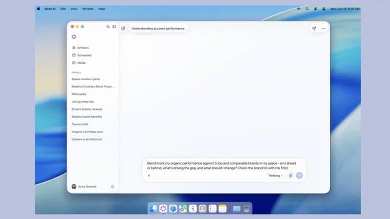 Meta AI sur Mac ressemble à ChatGPT.
