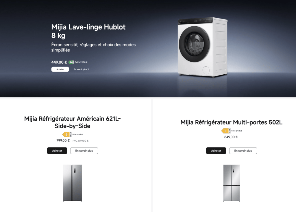 Le site français de Xiaomi commence à avoir des références en électroménager.