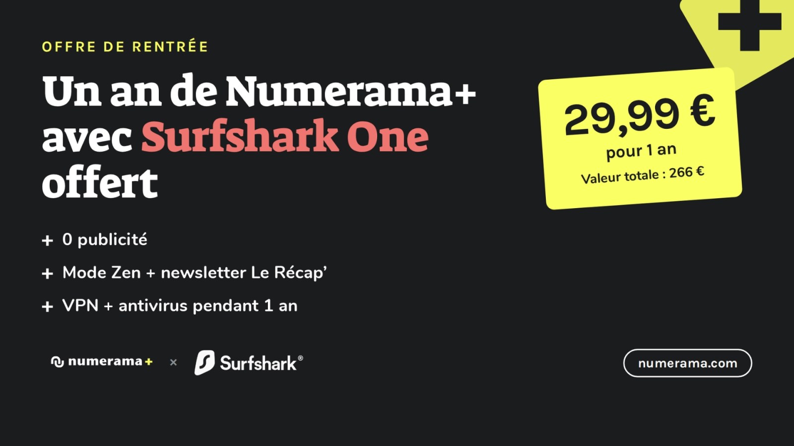 Pour la rentrée, Numerama+ vous offre un an de VPN Surfshark One